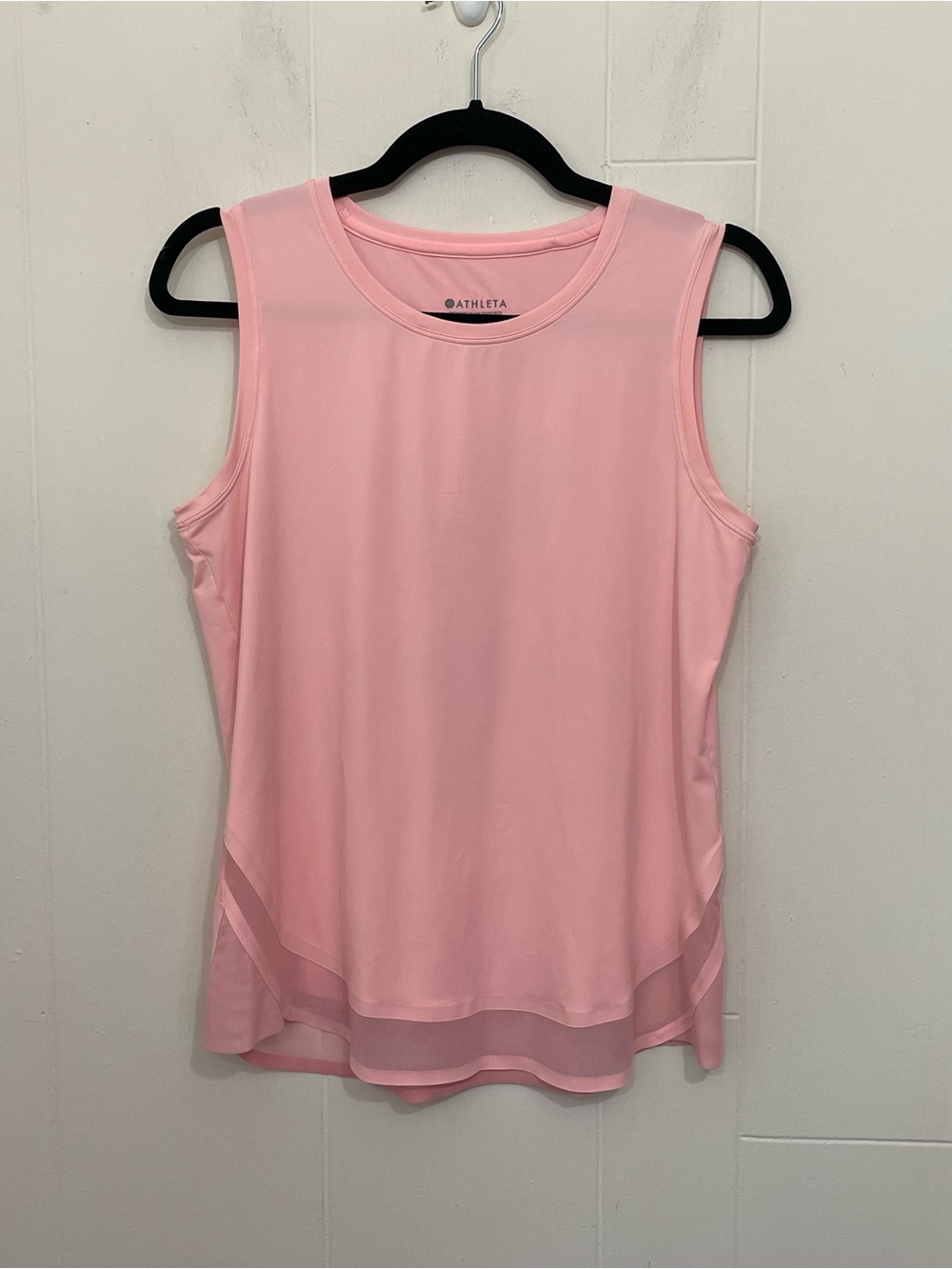 Athleta Tank Top Size S Coral Pink Sheer Mesh Trim Active Workout Athletic Wear